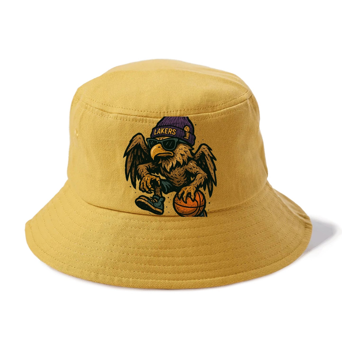 Los Angeles Golden Eagle wearing Lakers beanie with trophy patch and wayfarer - Bucket Hat - Golden Harvest(Yellow)