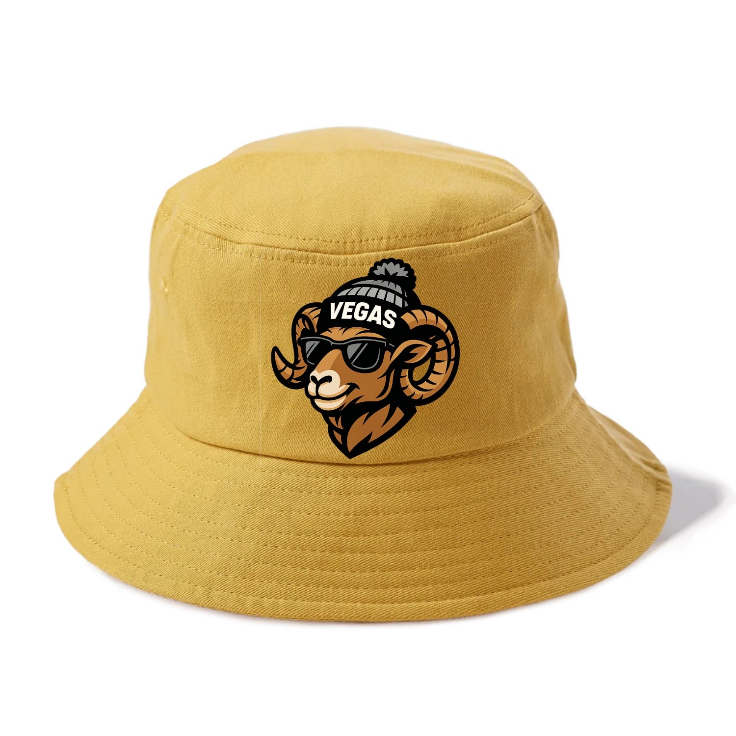 Vegas Desert Bighorn wearing Raiders silver and black beanie with pom pom and wayfarer - Bucket Hat - Golden Harvest(Yellow)