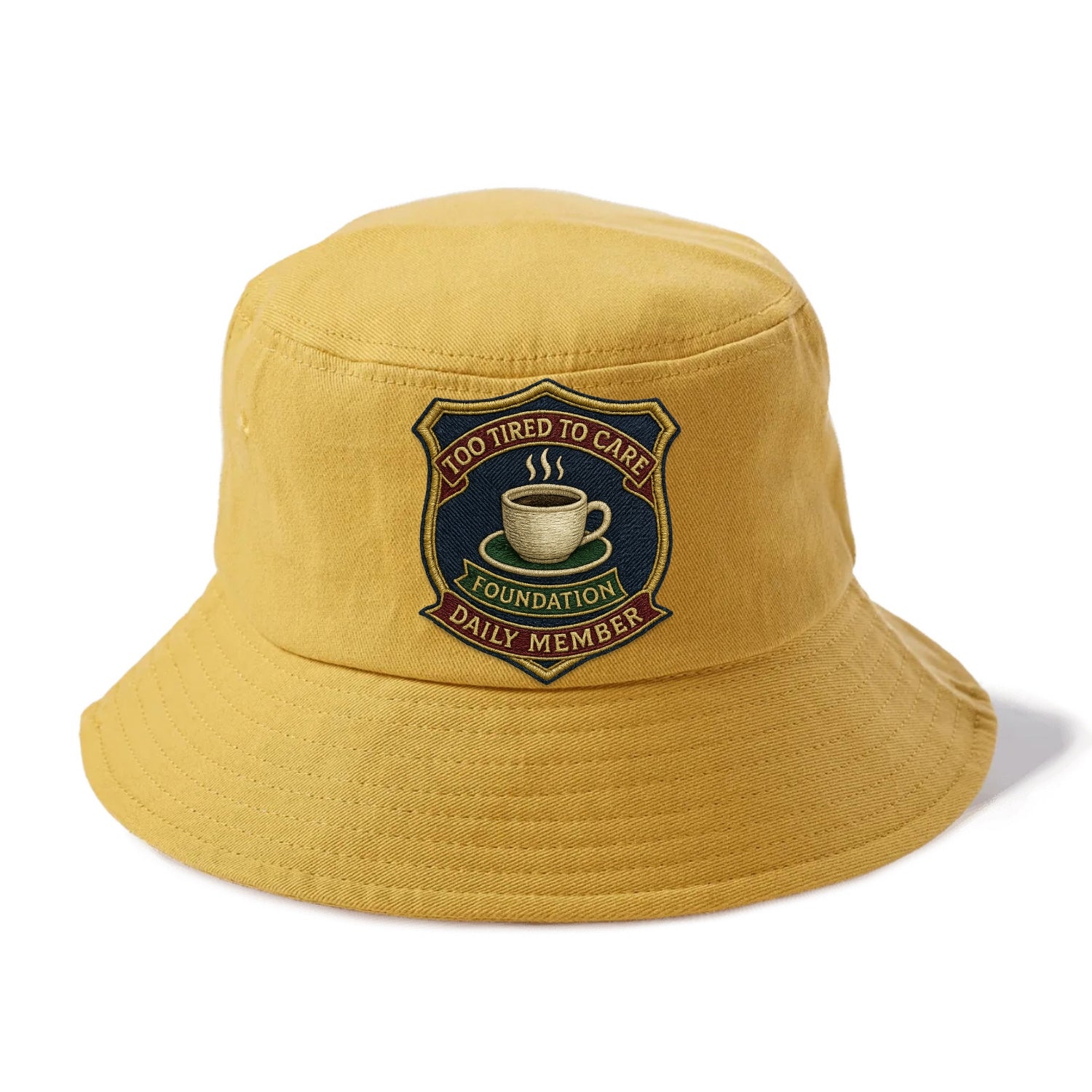 Crest with coffee cup - "Too Tired To Care Foundation - Daily Member" - exhausted - Bucket Hat - Golden Harvest(Yellow)