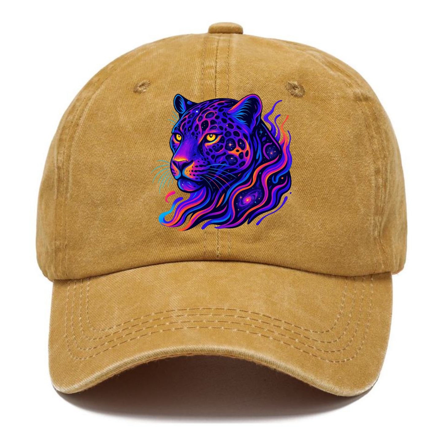 Powerful jaguar with rosettes containing miniature galaxies, cosmic purple and orange - Classic Cap - Golden Harvest(Yellow)