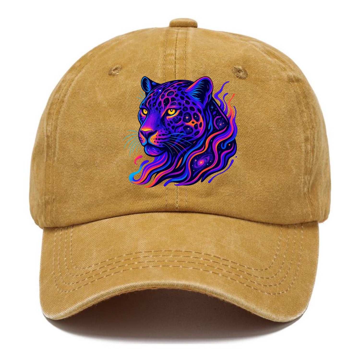 Powerful jaguar with rosettes containing miniature galaxies, cosmic purple and orange - Classic Cap - Golden Harvest(Yellow)