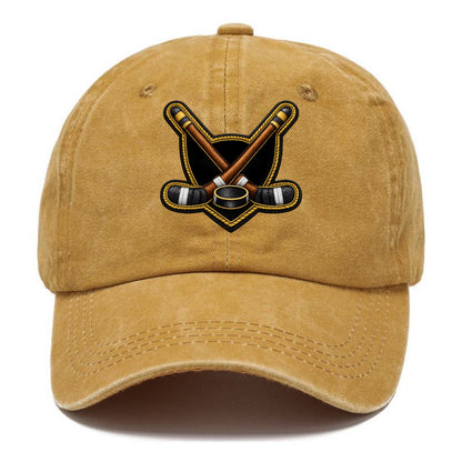 Embroidered patch design - HOCKEY CROSSED STICKS - ice hockey sticks with puck in - Classic Cap - Golden Harvest(Yellow)