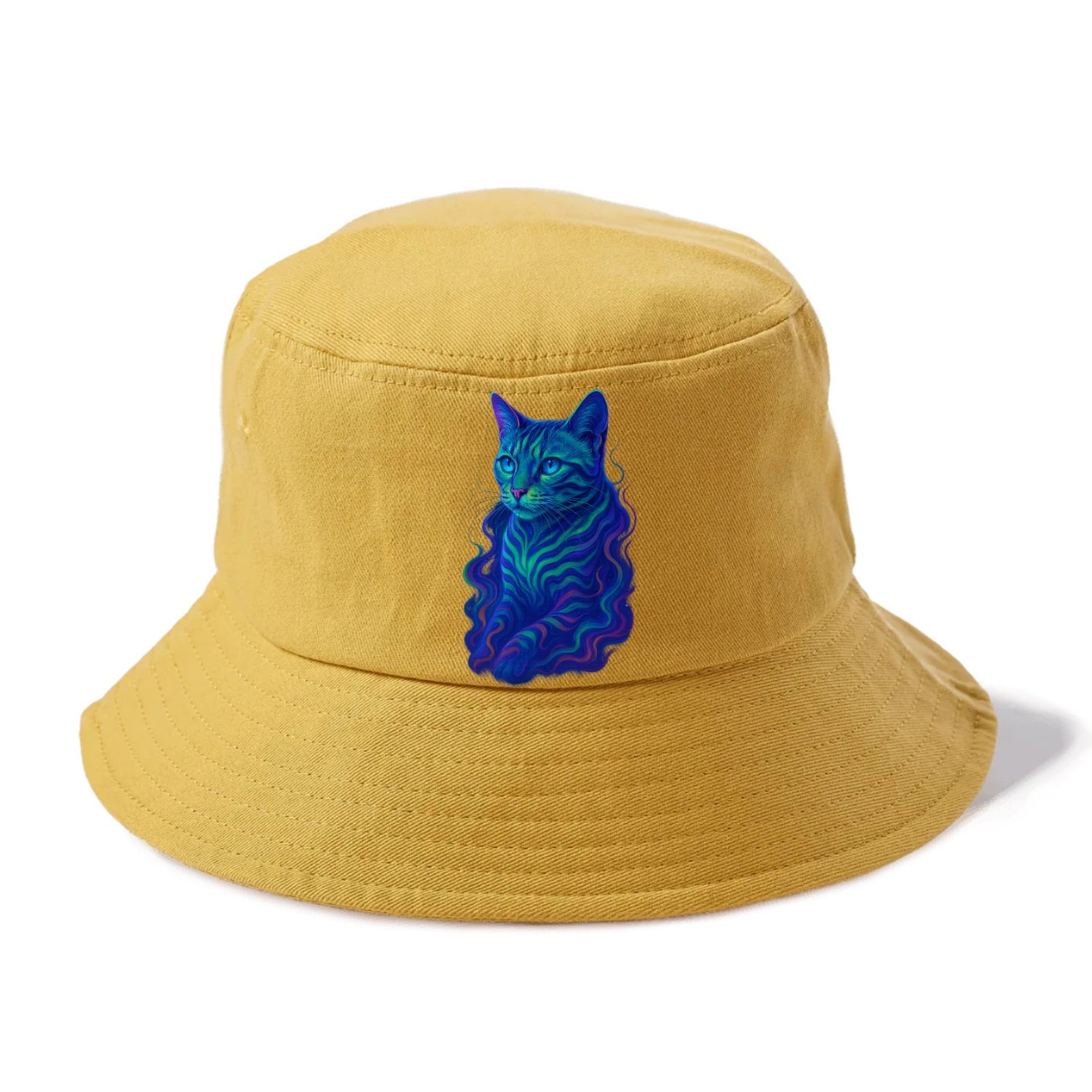 Exotic Bengal cat with aurora borealis colors flowing through its stripes, green and - Bucket Hat - Golden Harvest(Yellow)
