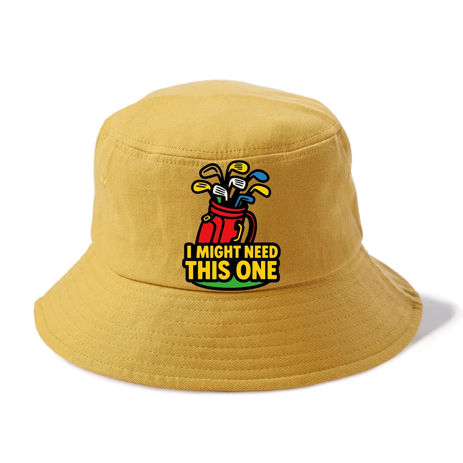Golf bag overflowing with too many clubs - "I Might Need This One" - gear addiction - Bucket Hat - Golden Harvest(Yellow)