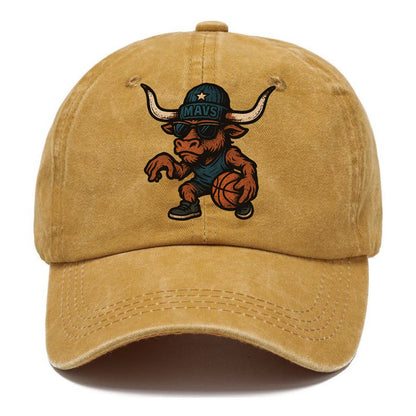 Texas Longhorn wearing Mavs beanie with lone star patch and wayfarer sunglasses - Classic Cap - Golden Harvest(Yellow)