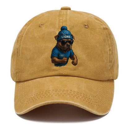 Detroit Pitbull wearing Lions beanie with auto patch and wayfarer sunglasses - Classic Cap - Golden Harvest(Yellow)