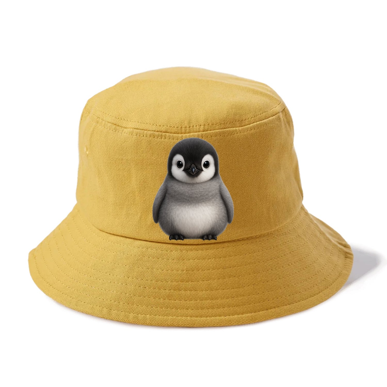 Baby Adelie Penguin - black and white, round body, curious eyes, front-facing, classic - Bucket Hat - Golden Harvest(Yellow)
