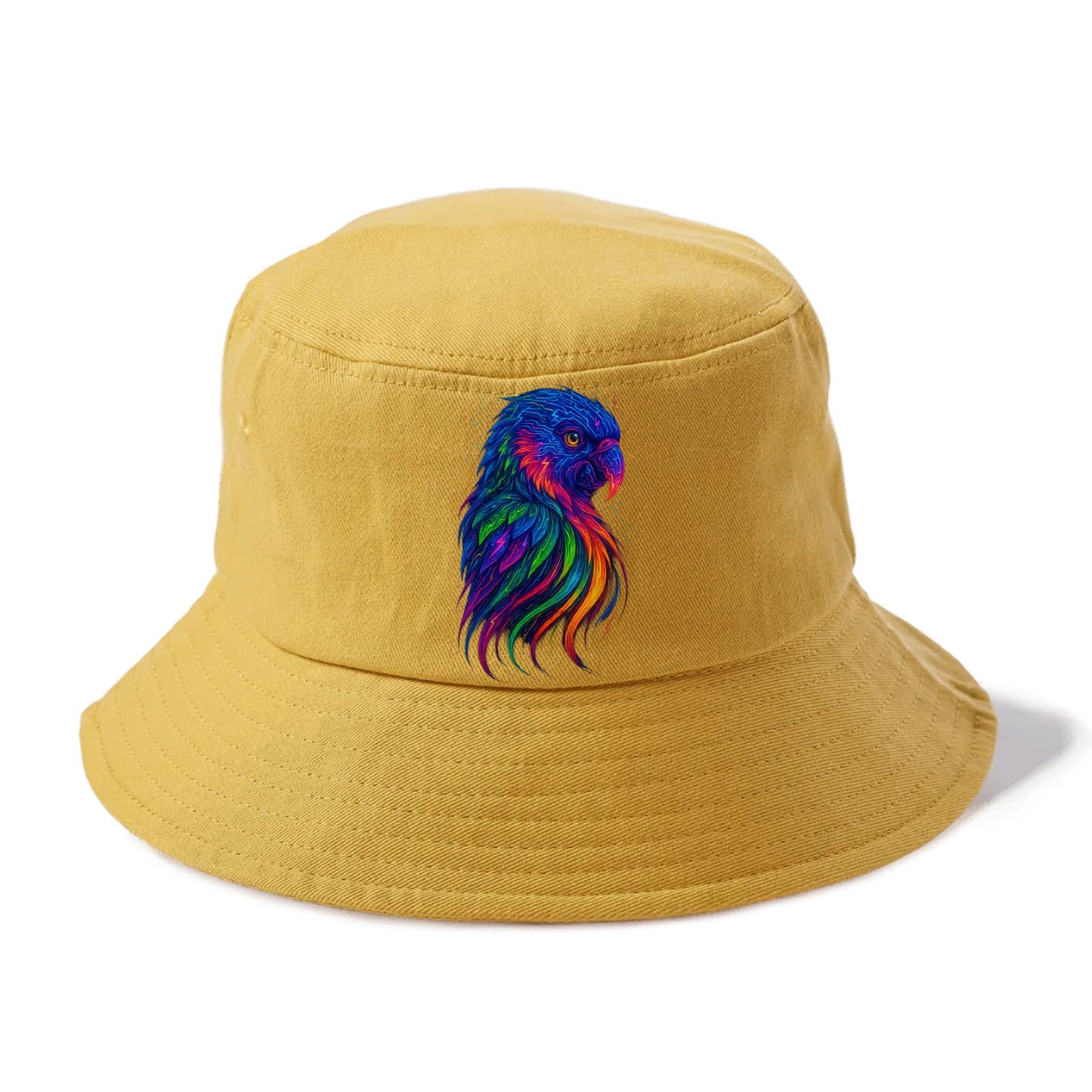 Vibrant parrot with feathers flowing into tropical rainbow streams, every color of the - Bucket Hat - Golden Harvest(Yellow)