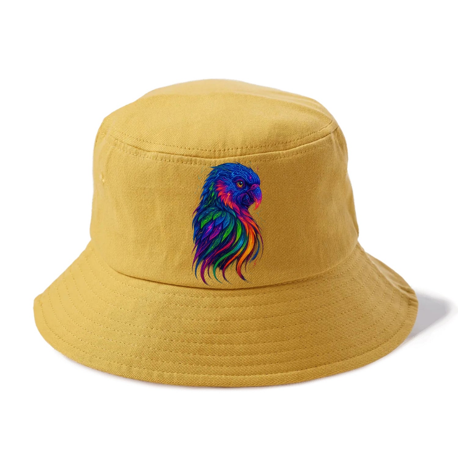 Vibrant parrot with feathers flowing into tropical rainbow streams, every color of the - Bucket Hat - Golden Harvest(Yellow)