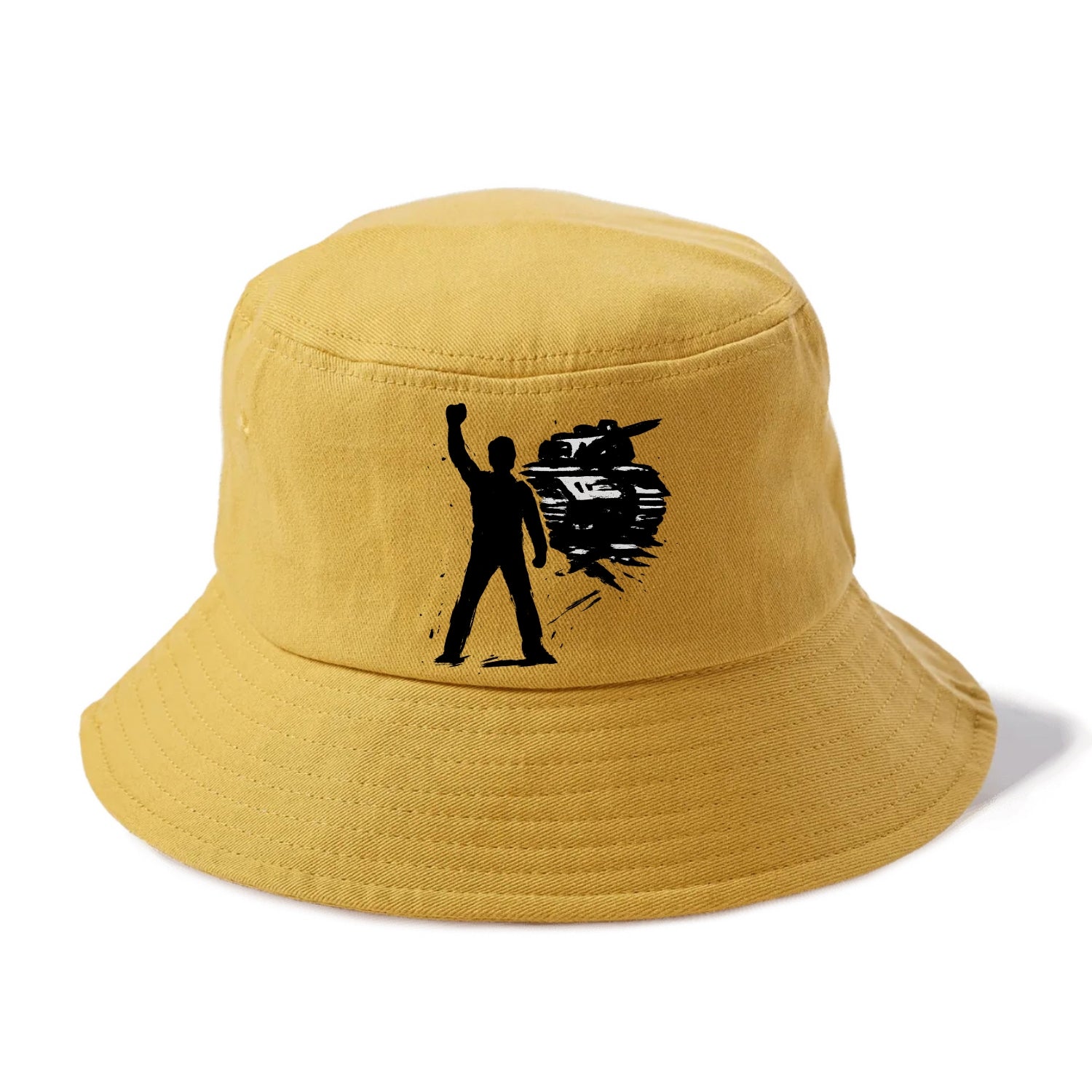 Single figure standing against tank - courage and resistance ink art - Bucket Hat - Golden Harvest(Yellow)