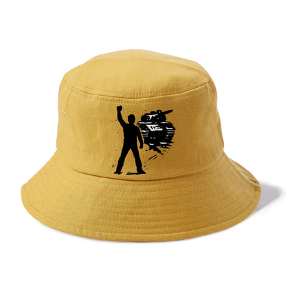 Single figure standing against tank - courage and resistance ink art - Bucket Hat - Golden Harvest(Yellow)