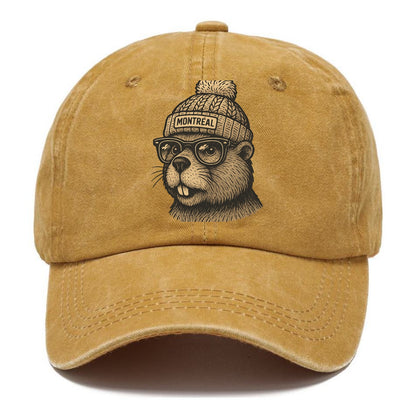 Montreal Beaver wearing Montreal beanie with pom pom and wayfarer sunglasses - Classic Cap - Golden Harvest(Yellow)