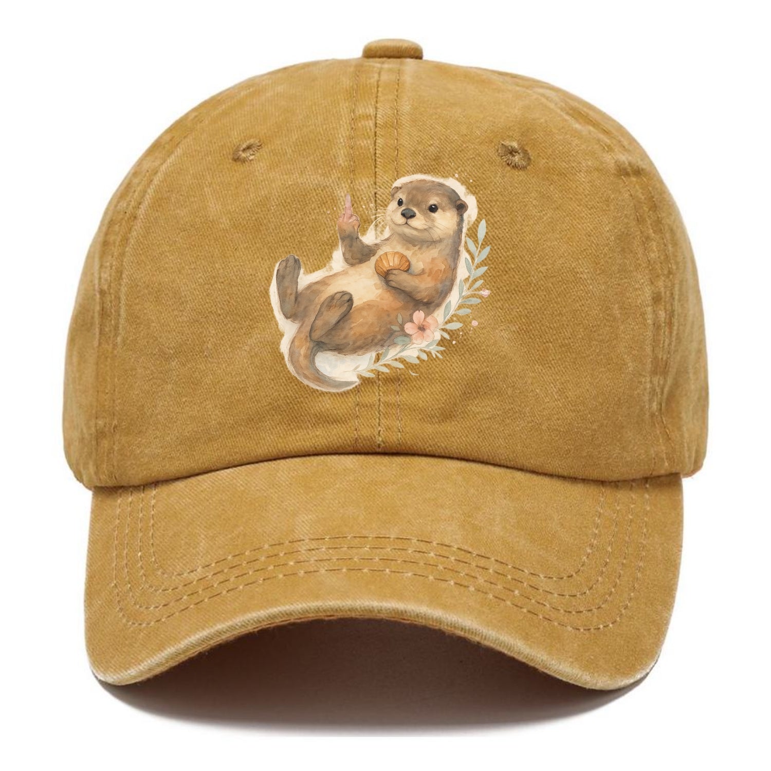 adorable otter floating on back, middle finger up while holding a shellfish - Classic Cap - Golden Harvest(Yellow)