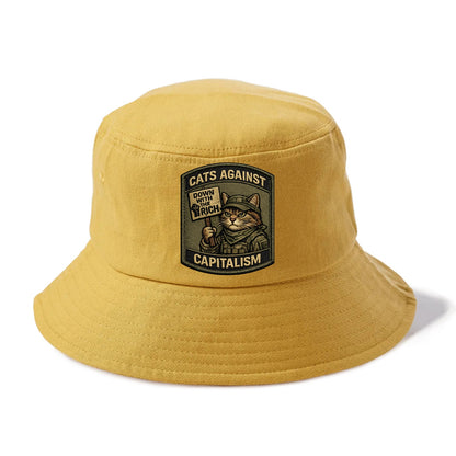 CATS AGAINST CAPITALISM - cat with protest sign in red , political cat - Bucket Hat - Golden Harvest(Yellow)