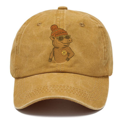 Phoenix Javelina wearing Phoenix beanie with pom pom and wayfarer sunglasses - Classic Cap - Golden Harvest(Yellow)