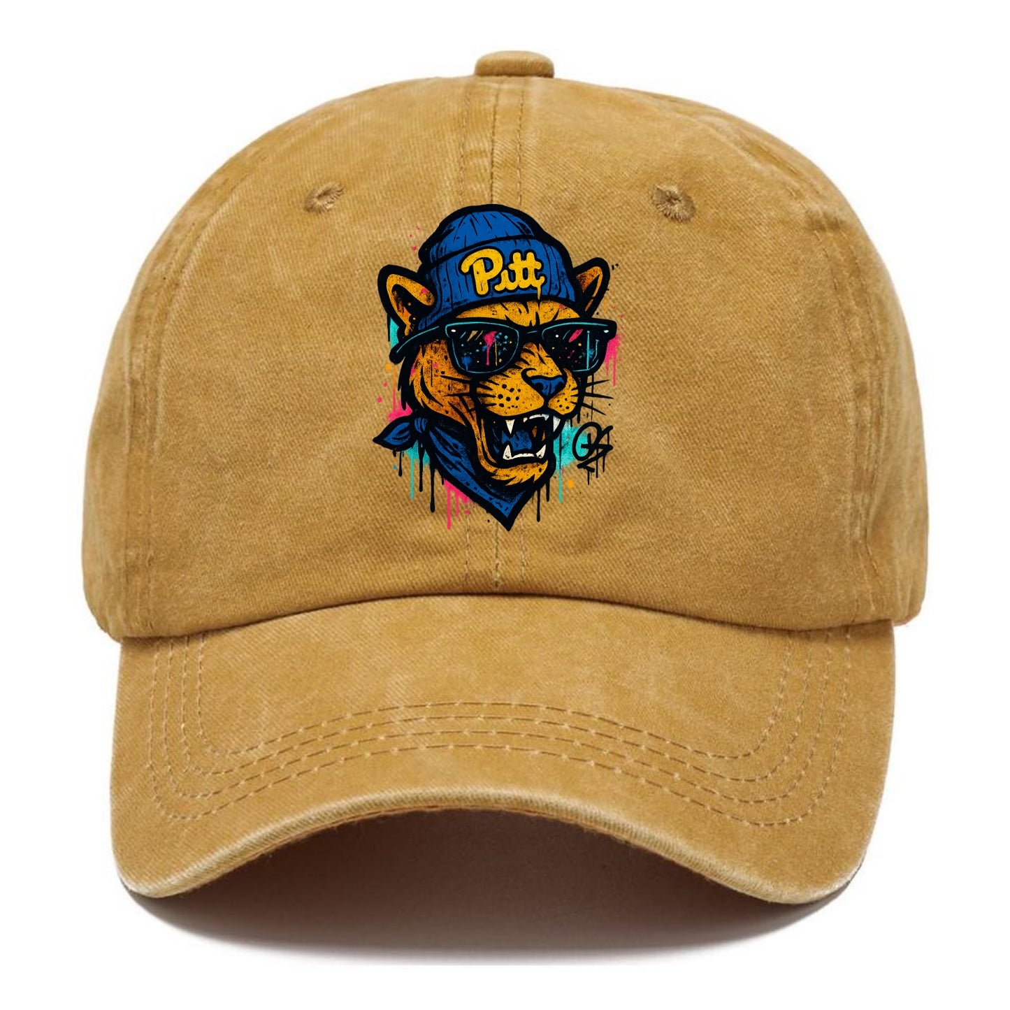 Pittsburgh Panther wearing Pitt beanie with script patch - Classic Cap - Golden Harvest(Yellow)