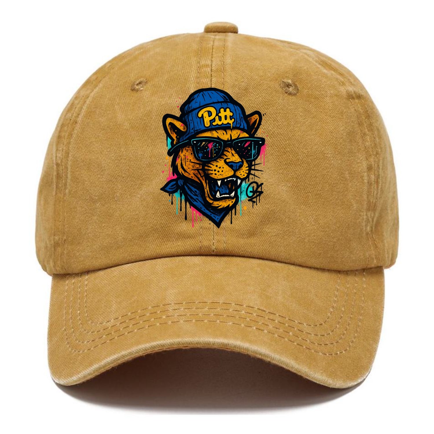 Pittsburgh Panther wearing Pitt beanie with script patch - Classic Cap - Golden Harvest(Yellow)