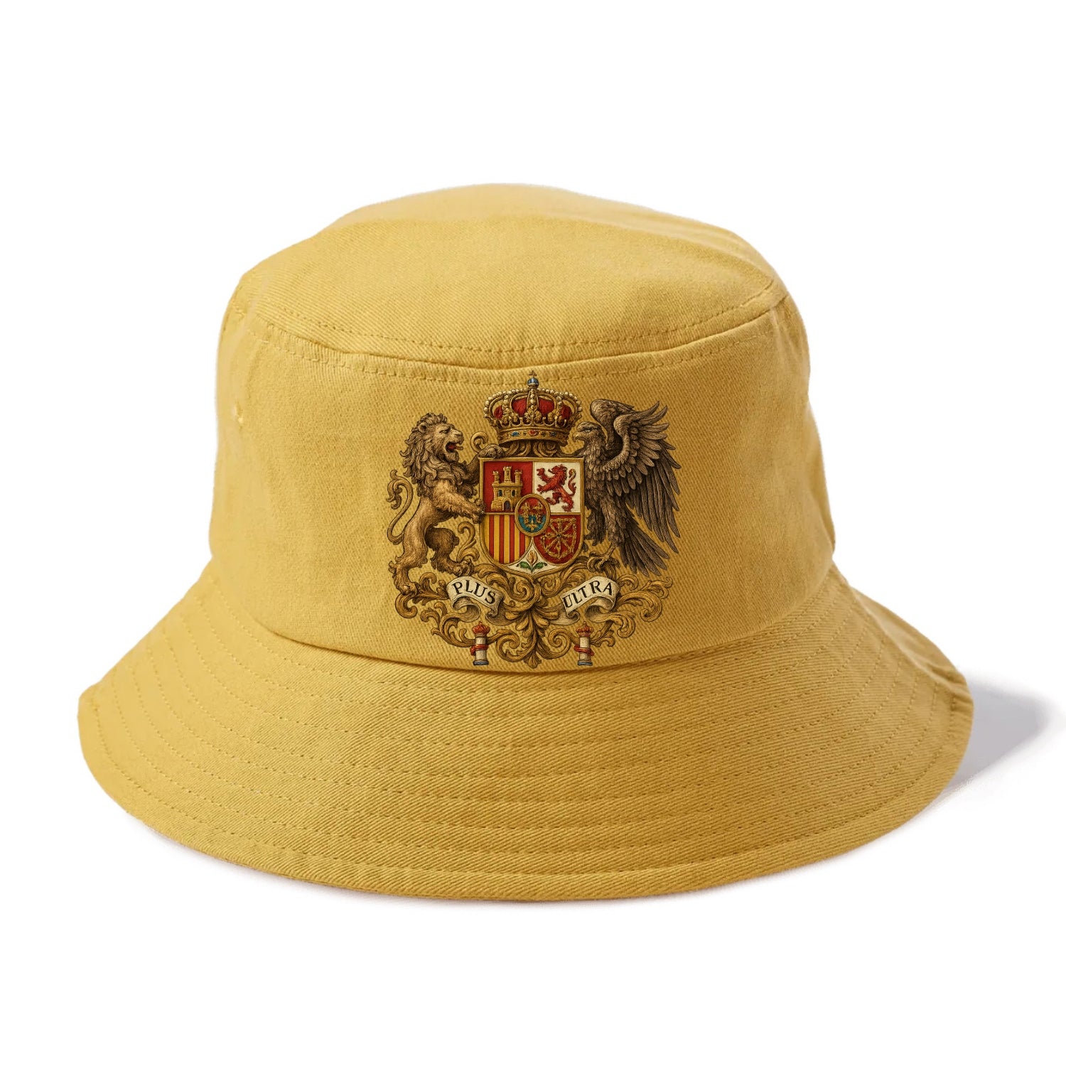 Spain Royal Logo (traditional Corona Real Española, Plus Ultra Banner, Premium Emblem) Bucket Hat - Golden Harvest(Yellow)