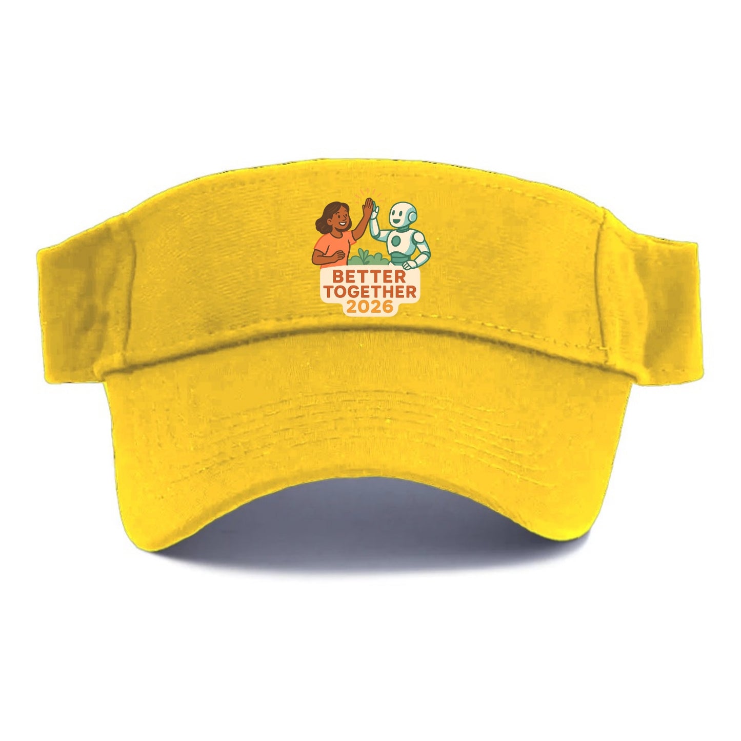 Human and AI robot high-fiving as collaborative partners - "Better Together 2026" - - Visor - Golden Harvest(Yellow)