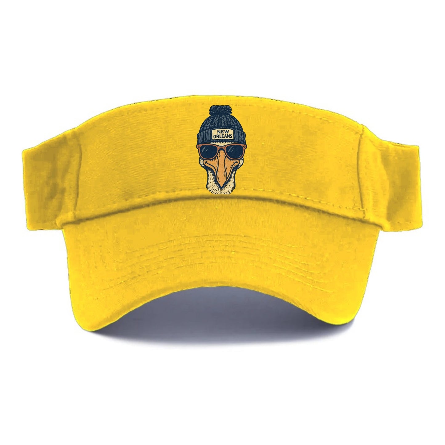 New Orleans Pelican wearing New Orleans beanie with pom pom and wayfarer sunglasses - Visor - Golden Harvest(Yellow)