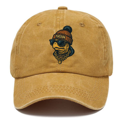 Tucson Desert Tortoise wearing Tucson beanie with pom pom and wayfarer sunglasses - Classic Cap - Golden Harvest(Yellow)