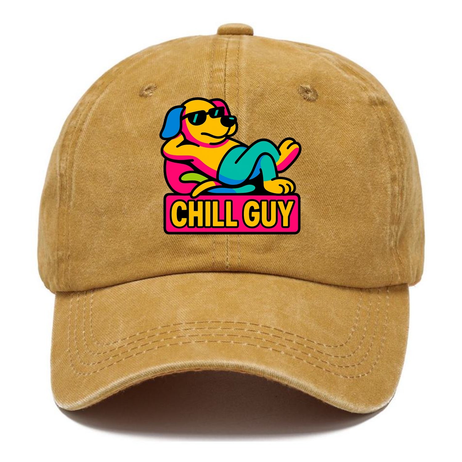 Super relaxed dog character lounging unbothered - "Chill Guy" meme energy, laid back - Classic Cap - Golden Harvest(Yellow)