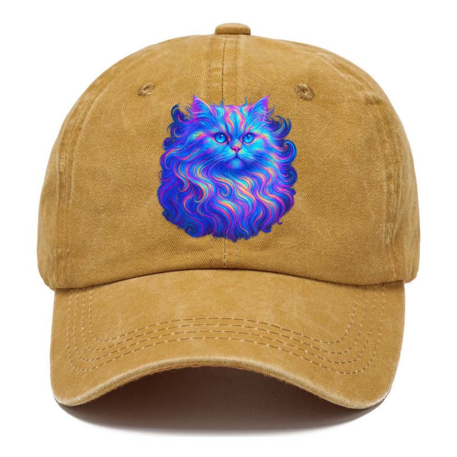 Luxurious Persian cat with flowing fur that refracts into rainbow prisms, soft pastel - Classic Cap - Golden Harvest(Yellow)