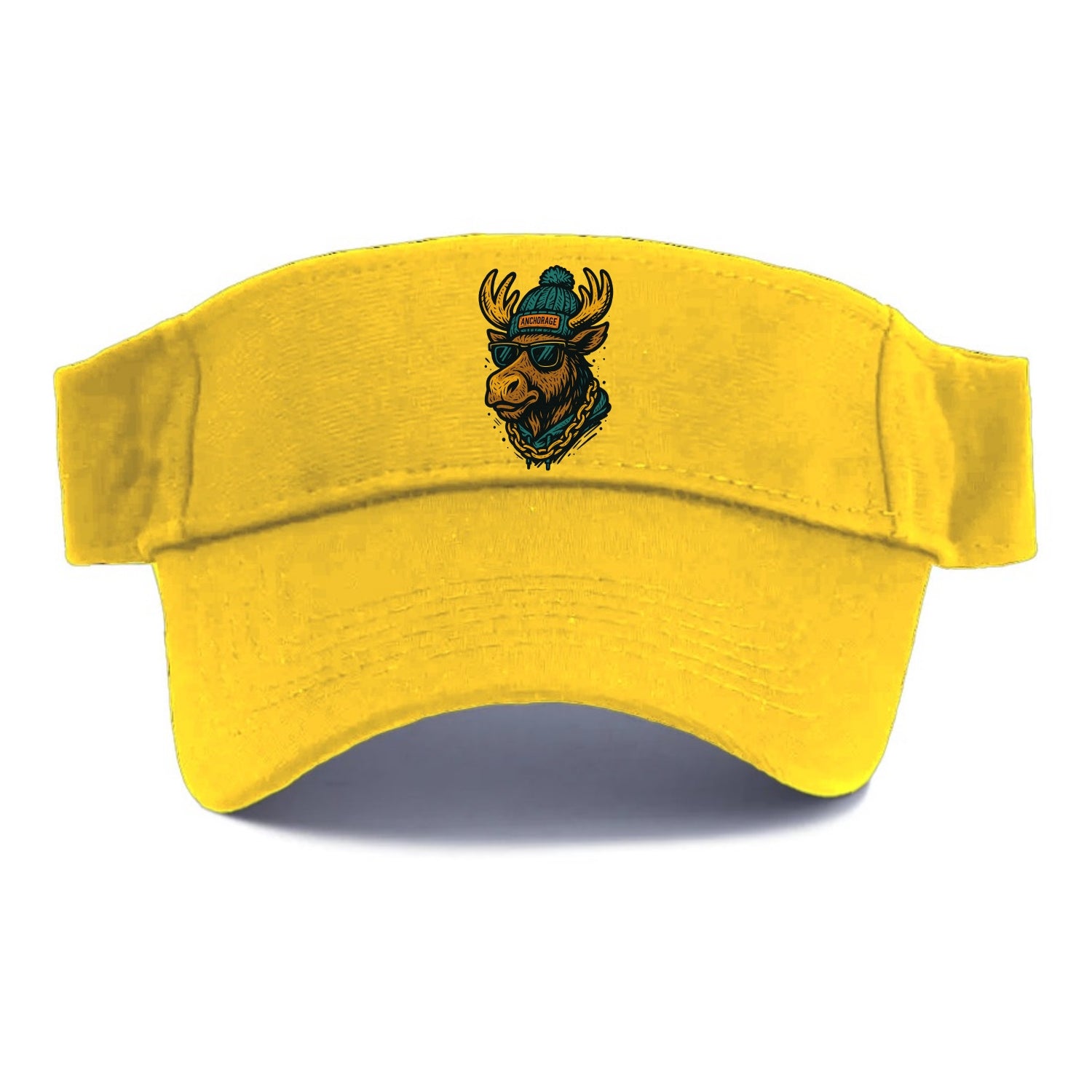 Alaska Moose wearing Anchorage beanie with pom pom and wayfarer sunglasses - Visor - Golden Harvest(Yellow)
