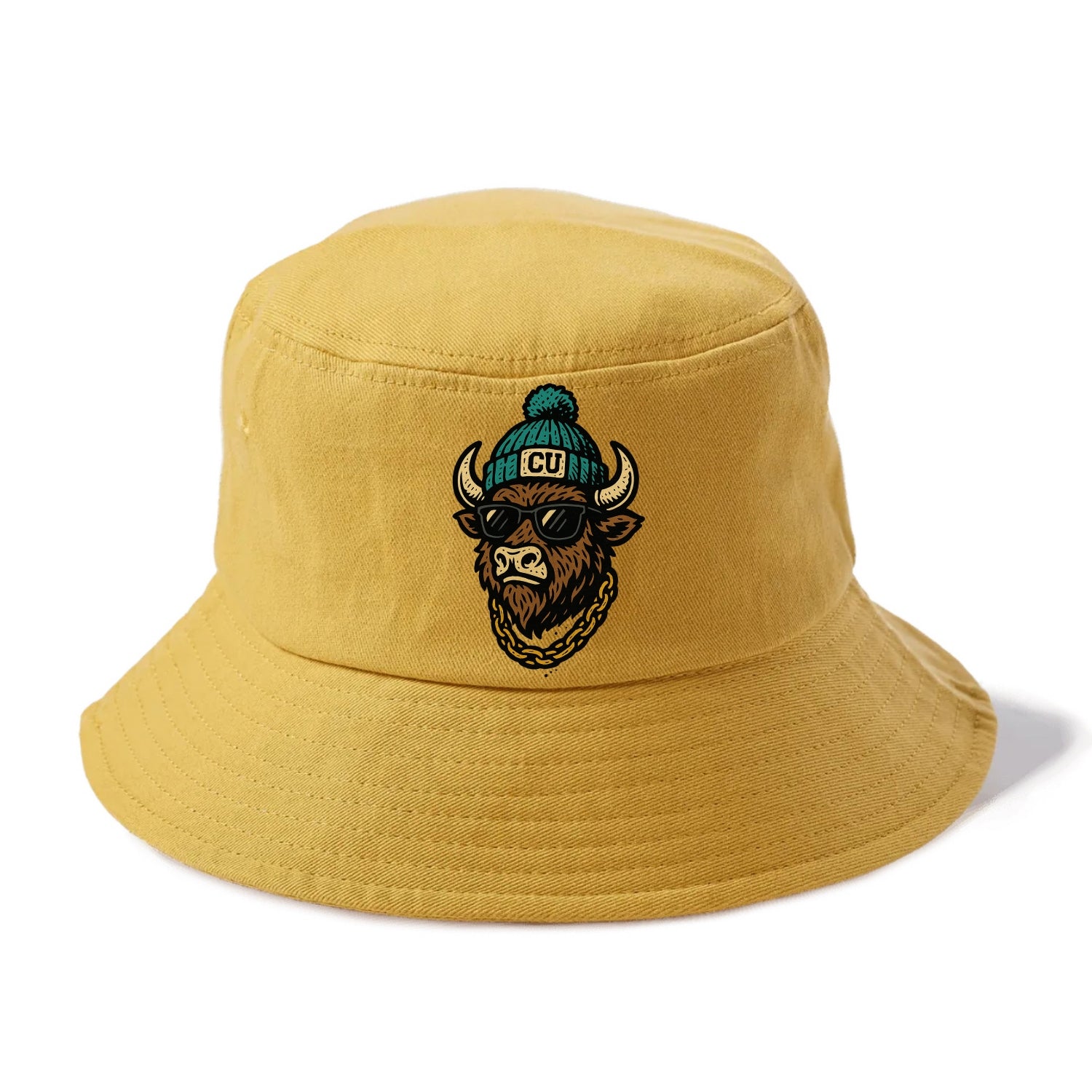 Boulder Ralphie wearing Colorado beanie with CU patch - Bucket Hat - Golden Harvest(Yellow)