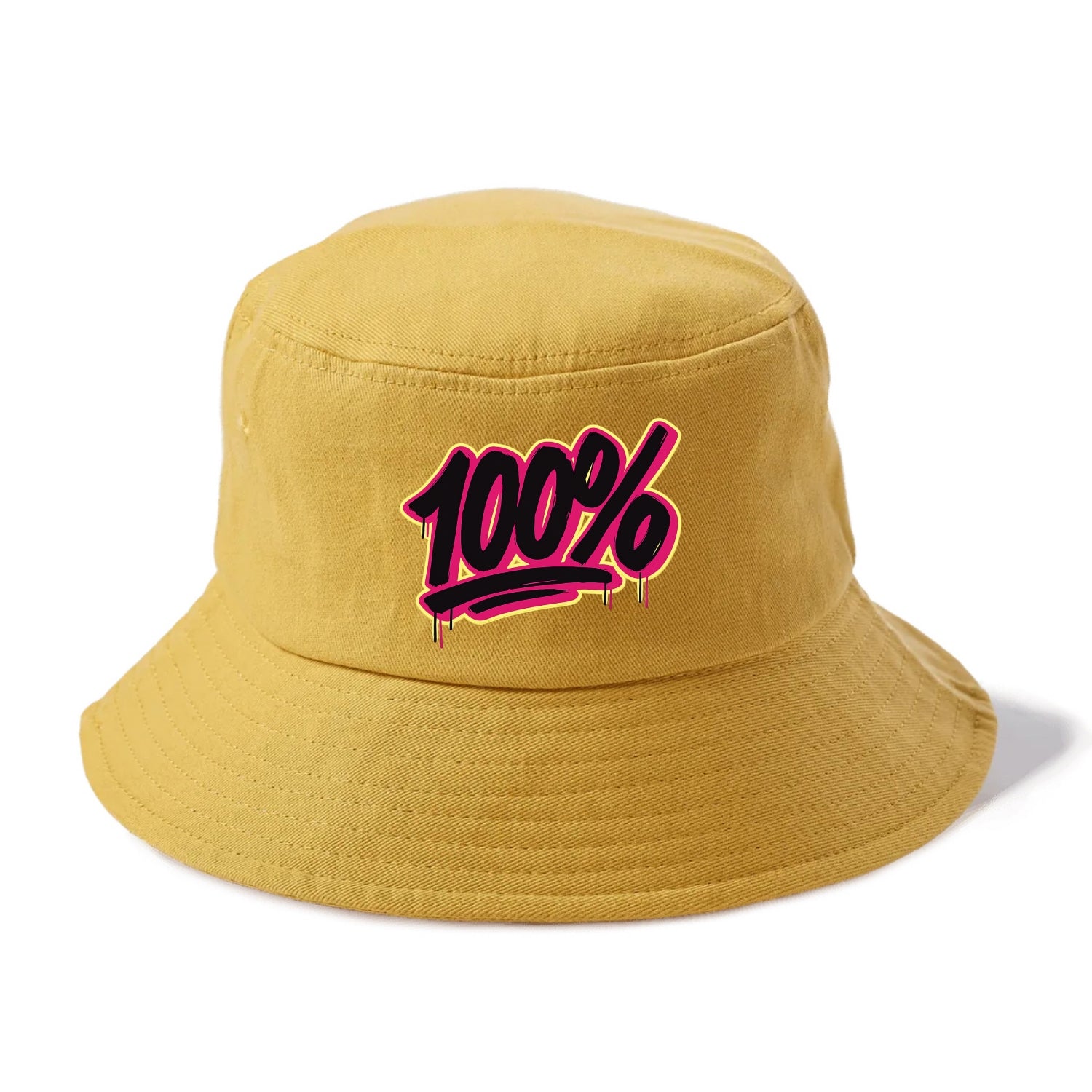 Bold typography design - "100%" - all in, fully committed - Bucket Hat - Golden Harvest(Yellow)