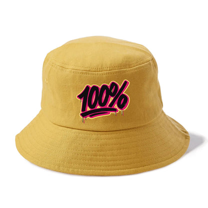 Bold typography design - "100%" - all in, fully committed - Bucket Hat - Golden Harvest(Yellow)