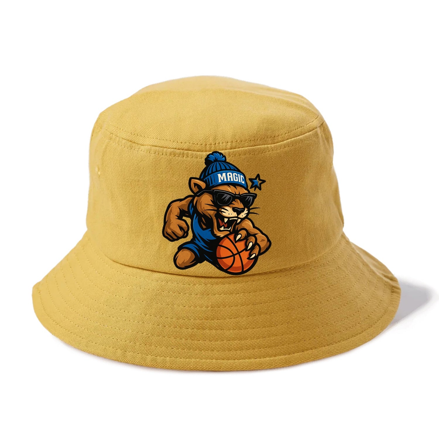 Florida Panther wearing Magic beanie with star wand patch and wayfarer sunglasses - Bucket Hat - Golden Harvest(Yellow)