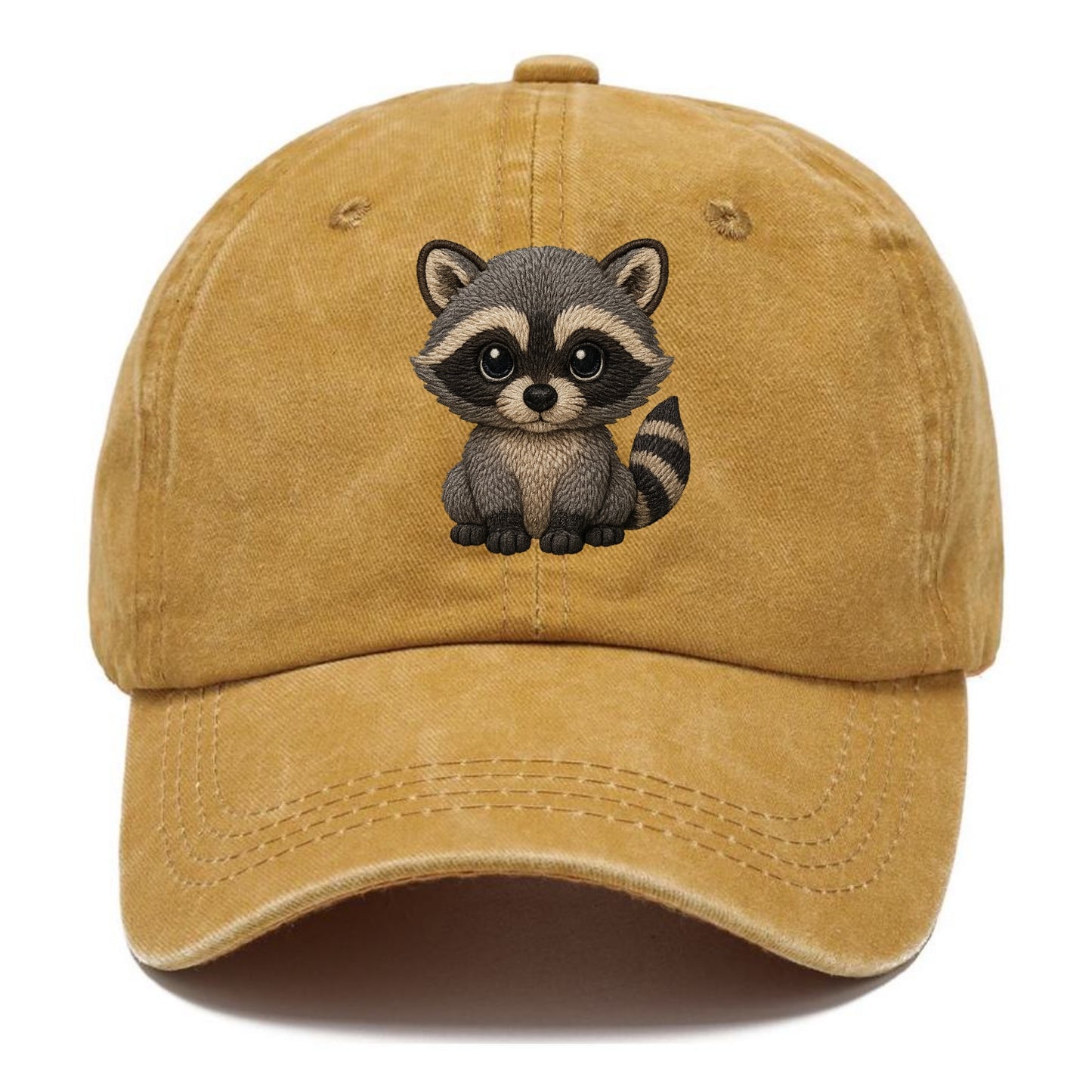 Baby Raccoon - gray fur, black mask, ringed tail, bright curious eyes, front-facing, - Classic Cap - Golden Harvest(Yellow)