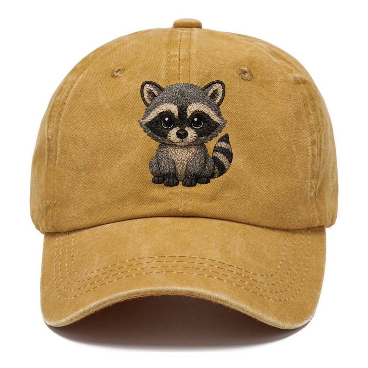 Baby Raccoon - gray fur, black mask, ringed tail, bright curious eyes, front-facing, - Classic Cap - Golden Harvest(Yellow)