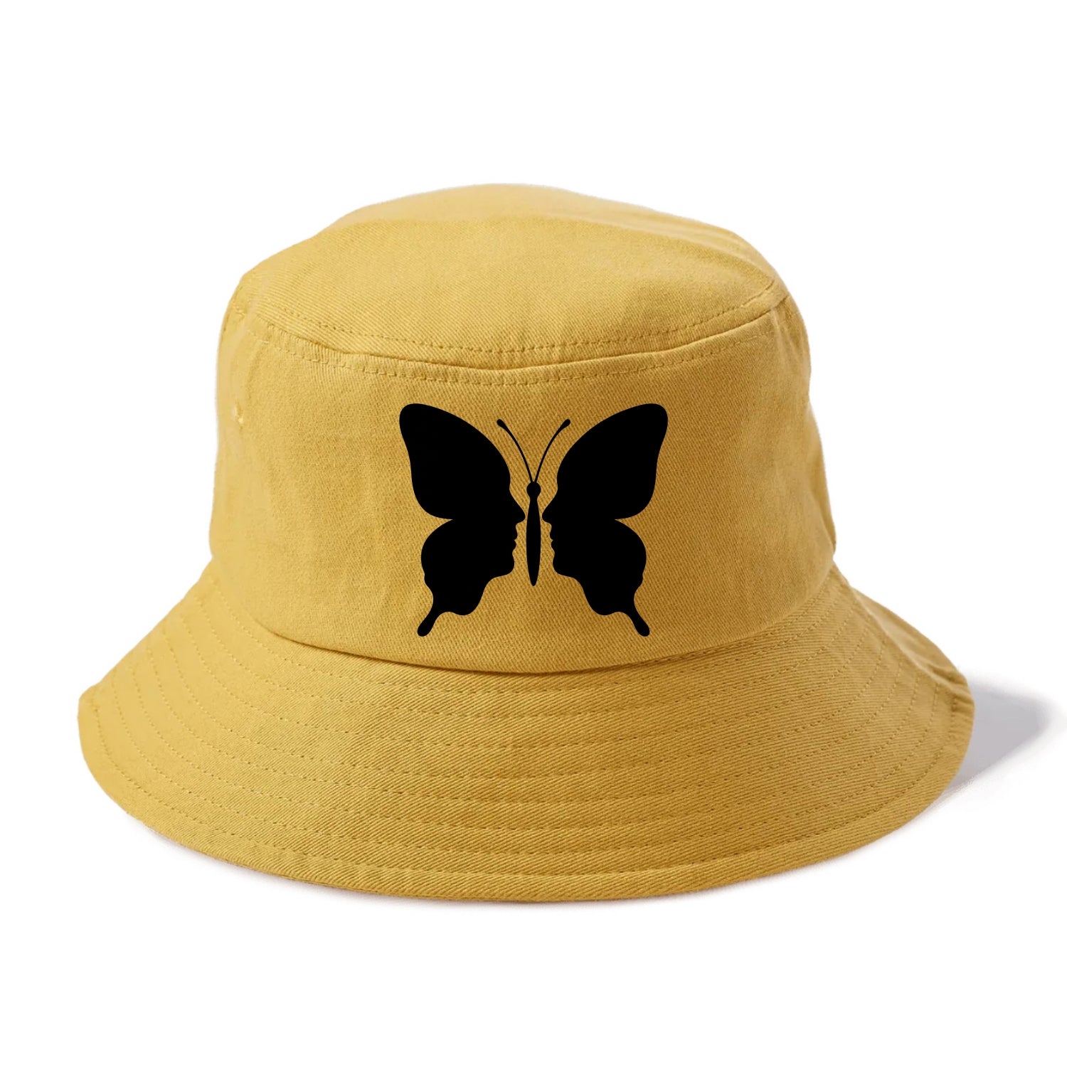 Butterfly wings - negative space reveals hidden faces or patterns - Bucket Hat - Golden Harvest(Yellow)