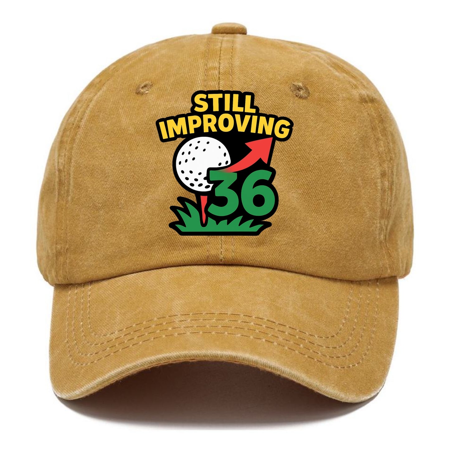 Handicap number getting higher with arrow - "Still Improving" - optimistic handicap - Classic Cap - Golden Harvest(Yellow)