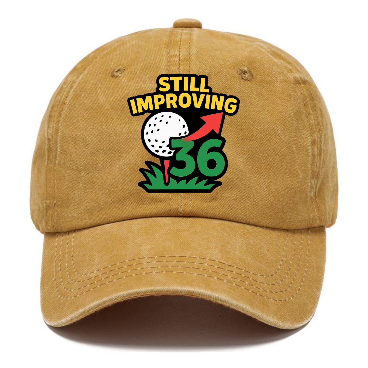 Handicap number getting higher with arrow - "Still Improving" - optimistic handicap - Classic Cap - Golden Harvest(Yellow)