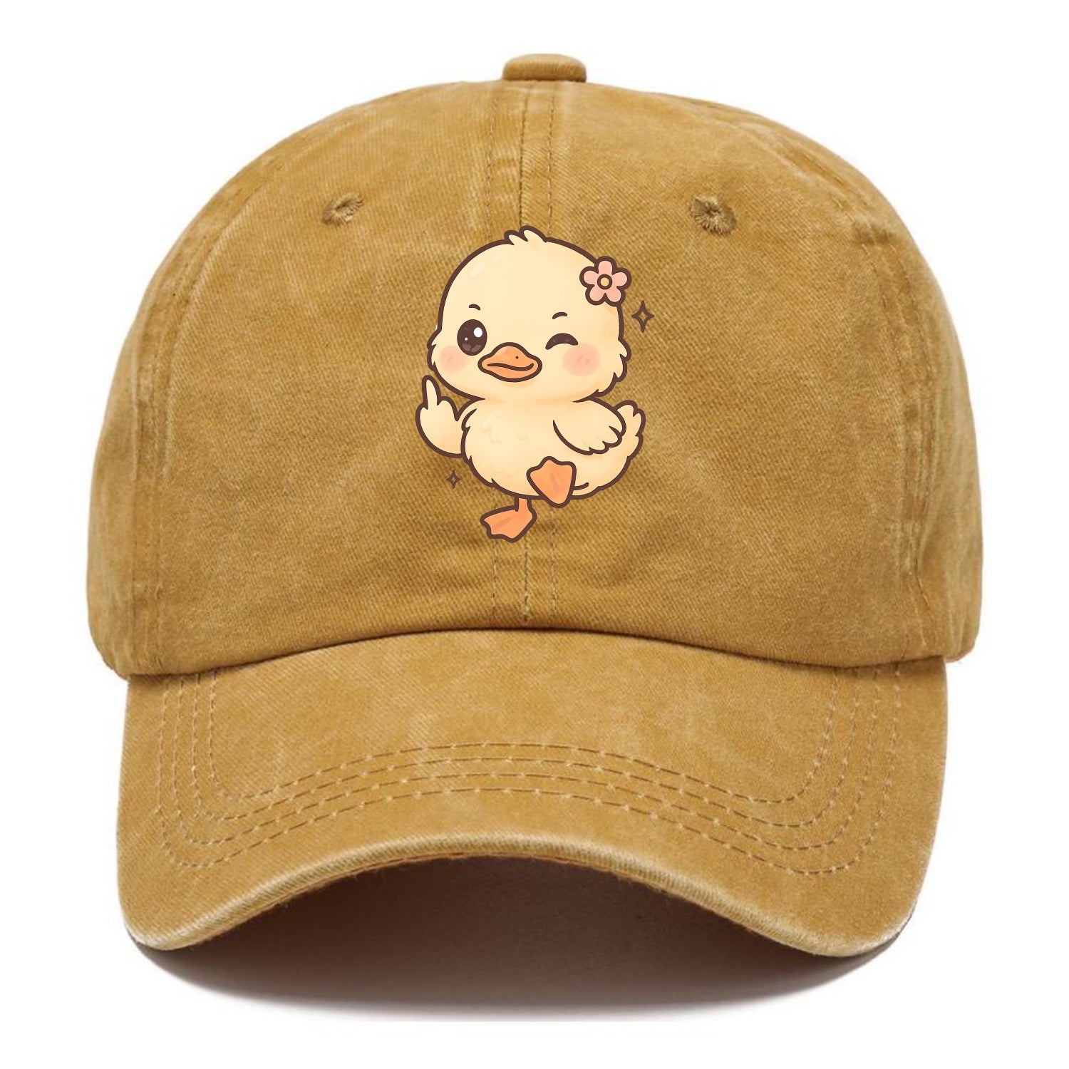fluffy baby duck with small flower, one webbed foot raised sassily - Classic Cap - Golden Harvest(Yellow)