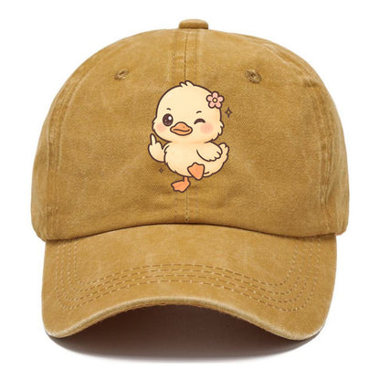 fluffy baby duck with small flower, one webbed foot raised sassily - Classic Cap - Golden Harvest(Yellow)