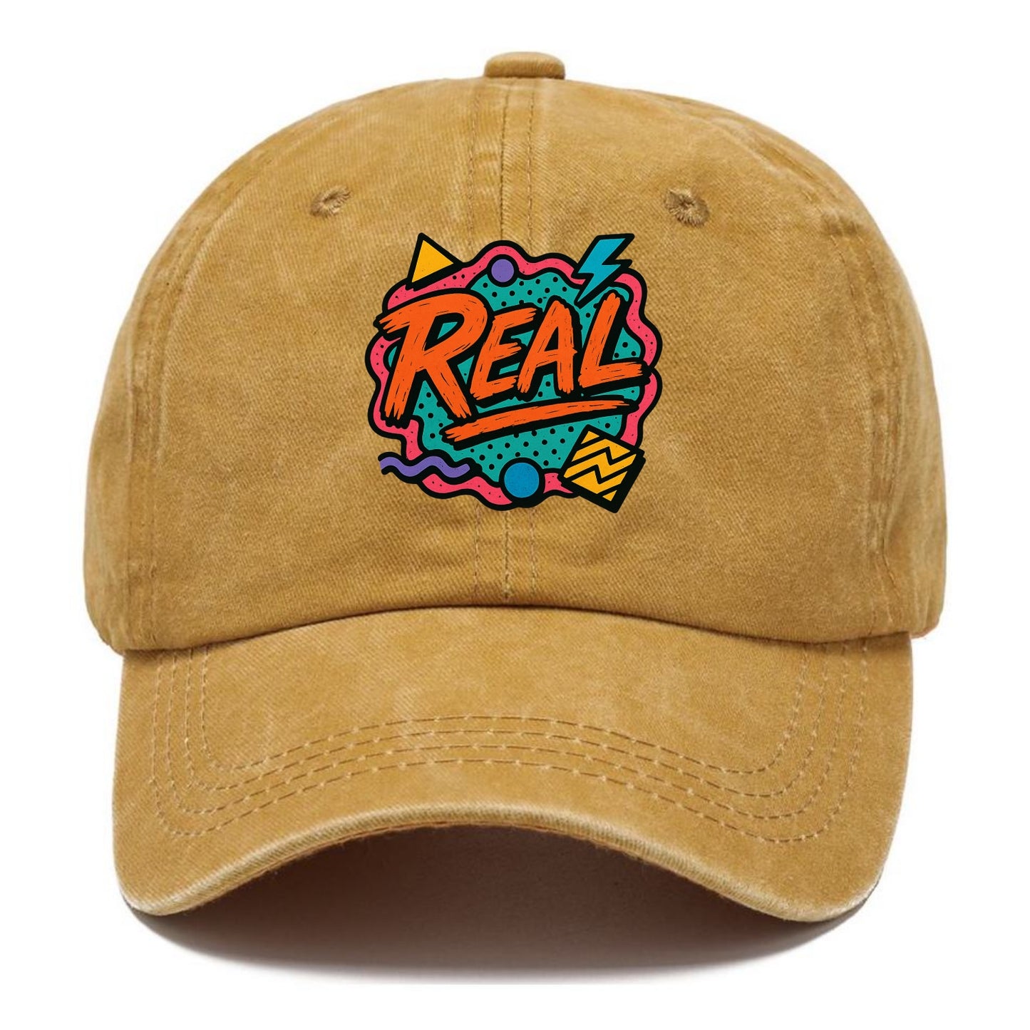 Imperfect brush strokes spelling "Real" - authenticity over perfection, raw and - Classic Cap - Golden Harvest(Yellow)