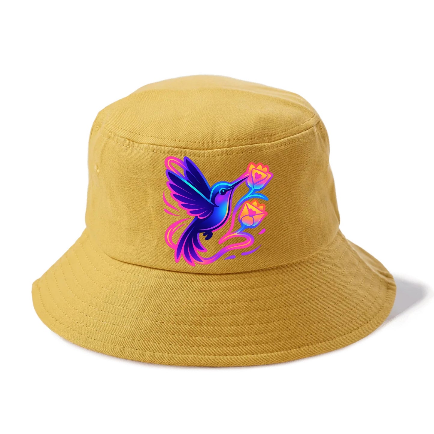 Hummingbird delivering miniature love letters tucked inside flower envelopes - Bucket Hat - Golden Harvest(Yellow)