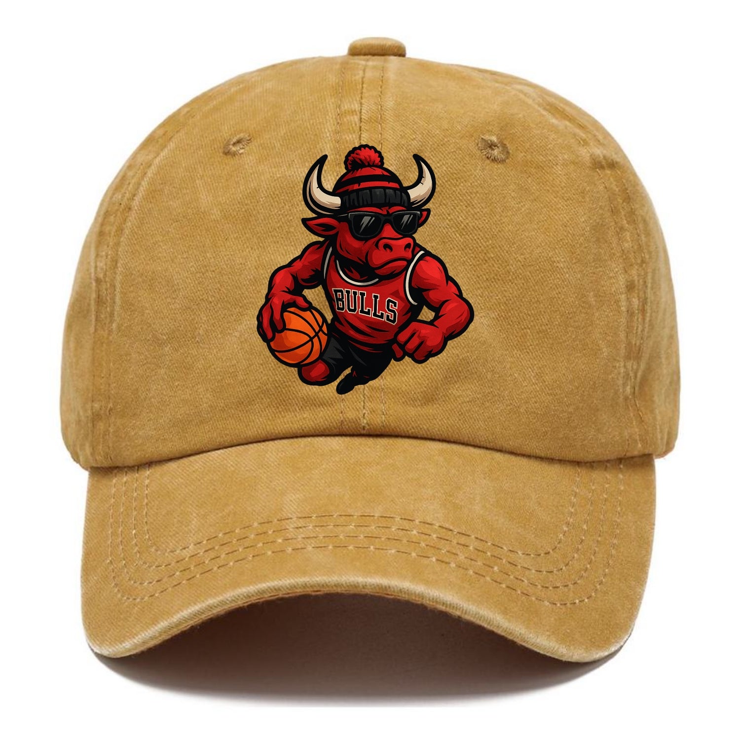 Chicago Bull wearing Bulls red and black beanie with horns design and wayfarer - Classic Cap - Golden Harvest(Yellow)