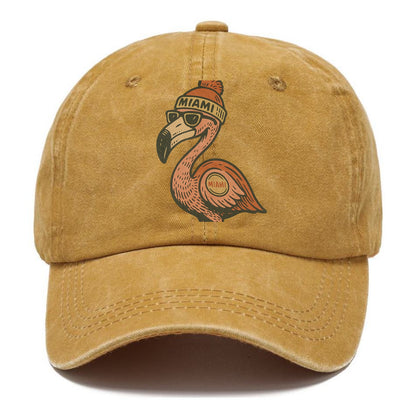 Miami Flamingo wearing Miami beanie with pom pom and wayfarer sunglasses - Classic Cap - Golden Harvest(Yellow)