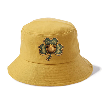ST PATRICKS CLOVER - lucky clover with gold in green and gold , Irish luck - Bucket Hat - Golden Harvest(Yellow)