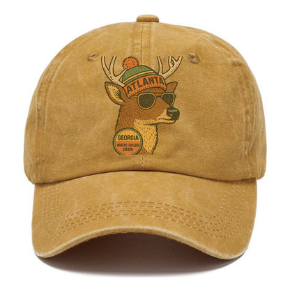 Georgia White-tailed Deer wearing Atlanta beanie with pom pom and wayfarer sunglasses - Classic Cap - Golden Harvest(Yellow)