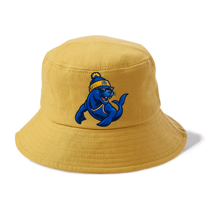 Bay Area Sea Lion wearing Warriors blue and gold beanie with Golden Gate and wayfarer - Bucket Hat - Golden Harvest(Yellow)