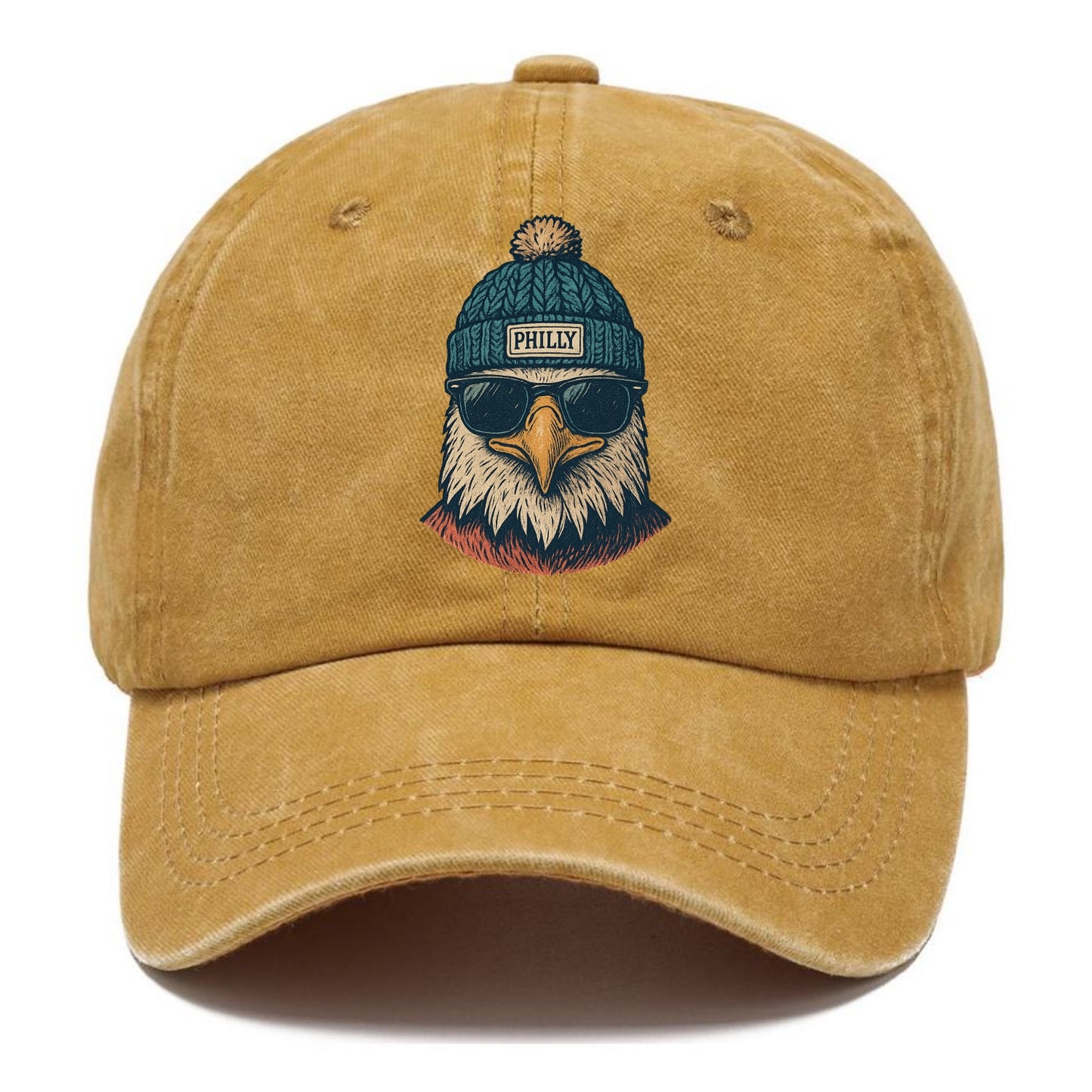 Philadelphia Eagle wearing Philly beanie with pom pom and wayfarer sunglasses - Classic Cap - Golden Harvest(Yellow)