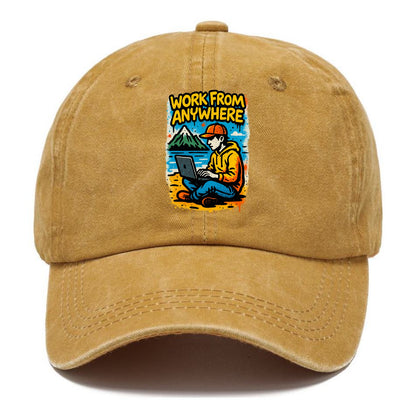 Digital nomad with laptop on beach/mountain - work from anywhere lifestyle, location - Classic Cap - Golden Harvest(Yellow)