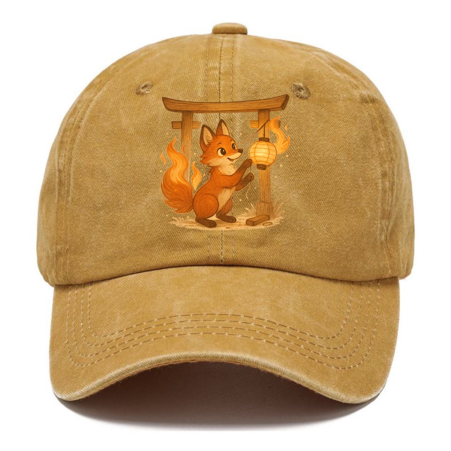 Foxfire kitsune stringing lanterns along a torii gate with tails of living flame - Classic Cap - Golden Harvest(Yellow)