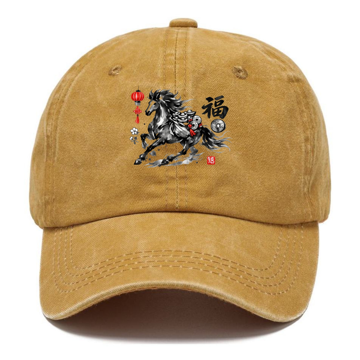 PROSPERITY HORSE | Horse carrying gold ingots and coins | Chinese knot decorations | - Classic Cap - Golden Harvest(Yellow)